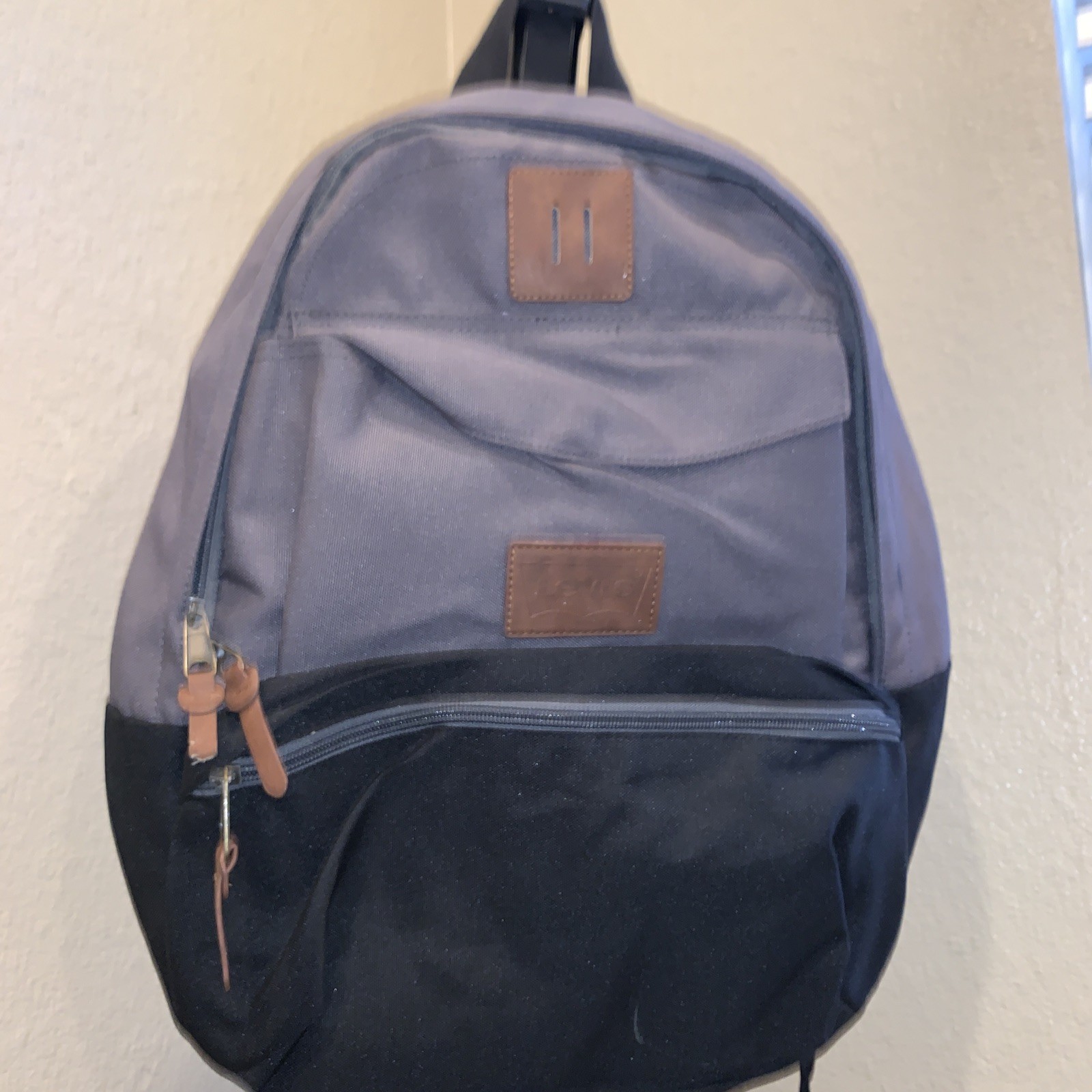 Levi Backpack Gray And Black Leather Patch Laptop… - image 1