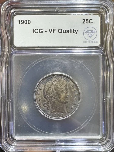 1900 Barber Quarter Dollar ICG VF Quality IDC Verified