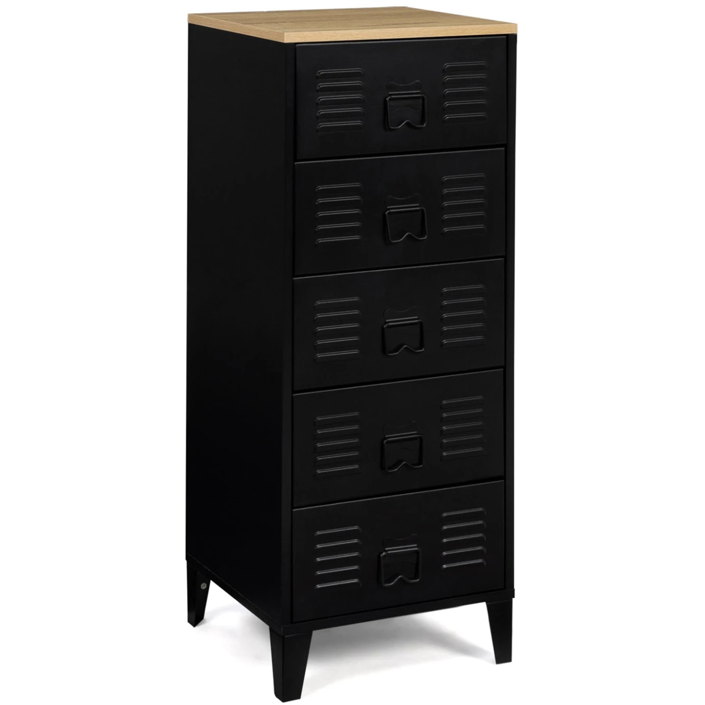 Chiffonnier 5 tiroirs ESTER 40 cm métal noir meuble de rangement industriel bois et métal