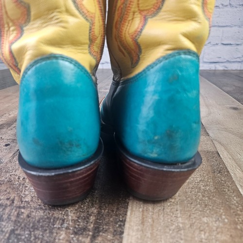 Justin Yellow/Teal Leather Square Toe Western Boots, Women’s 5.5 B Style L2672 - Picture 7 of 14
