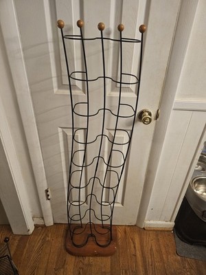 Vintage Black Wave Wood Base DVD Tower Retro Wire Wood Rack 51'' Holds ~72 DVDs