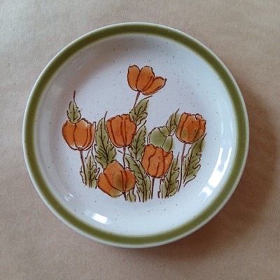 Vintage Meadowbrook Stoneware Japan Bread Plate 6.25'' Orange Tulips Oven Safe