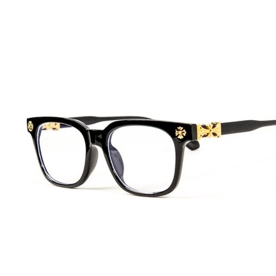 Men Clear Lens Fashion Classic Black Metal Gold Plated Cross Eye Glasses