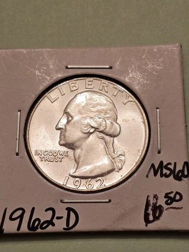 1962 D WASHINGTON QUARTER 90% SILVER KM#164 BRILLIANT UNCIRCULATED FREE SHIPPING