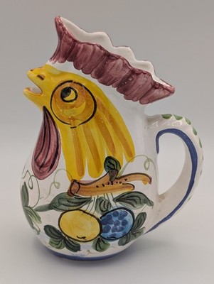 VINTAGE Italian Orvieto Deruta Majolica Rooster Pitcher Creamer Signed Orvieto