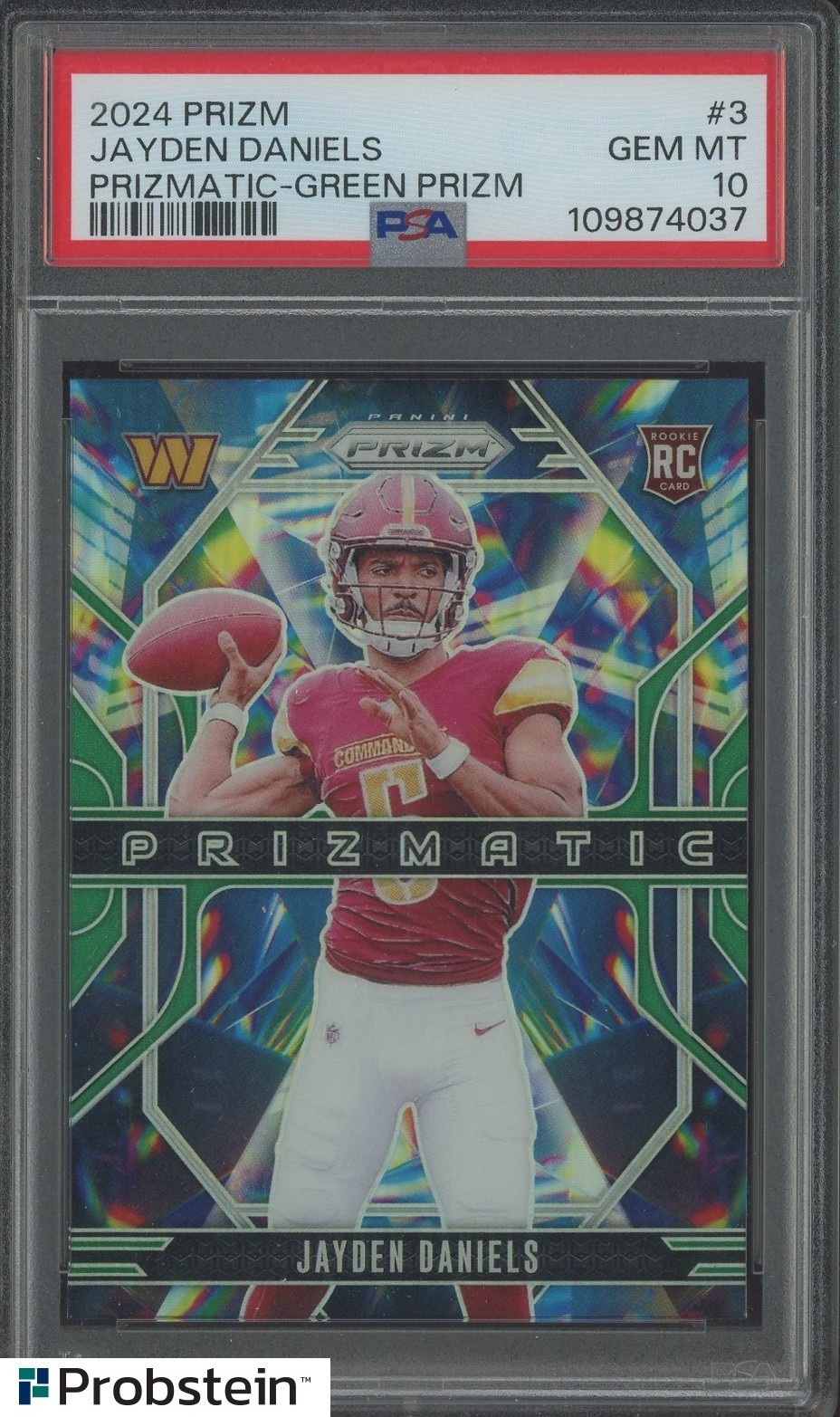 2024 Panini Green Prizm Prizmatic #3 Jayden Daniels RC Rookie PSA 10 GEM MINT