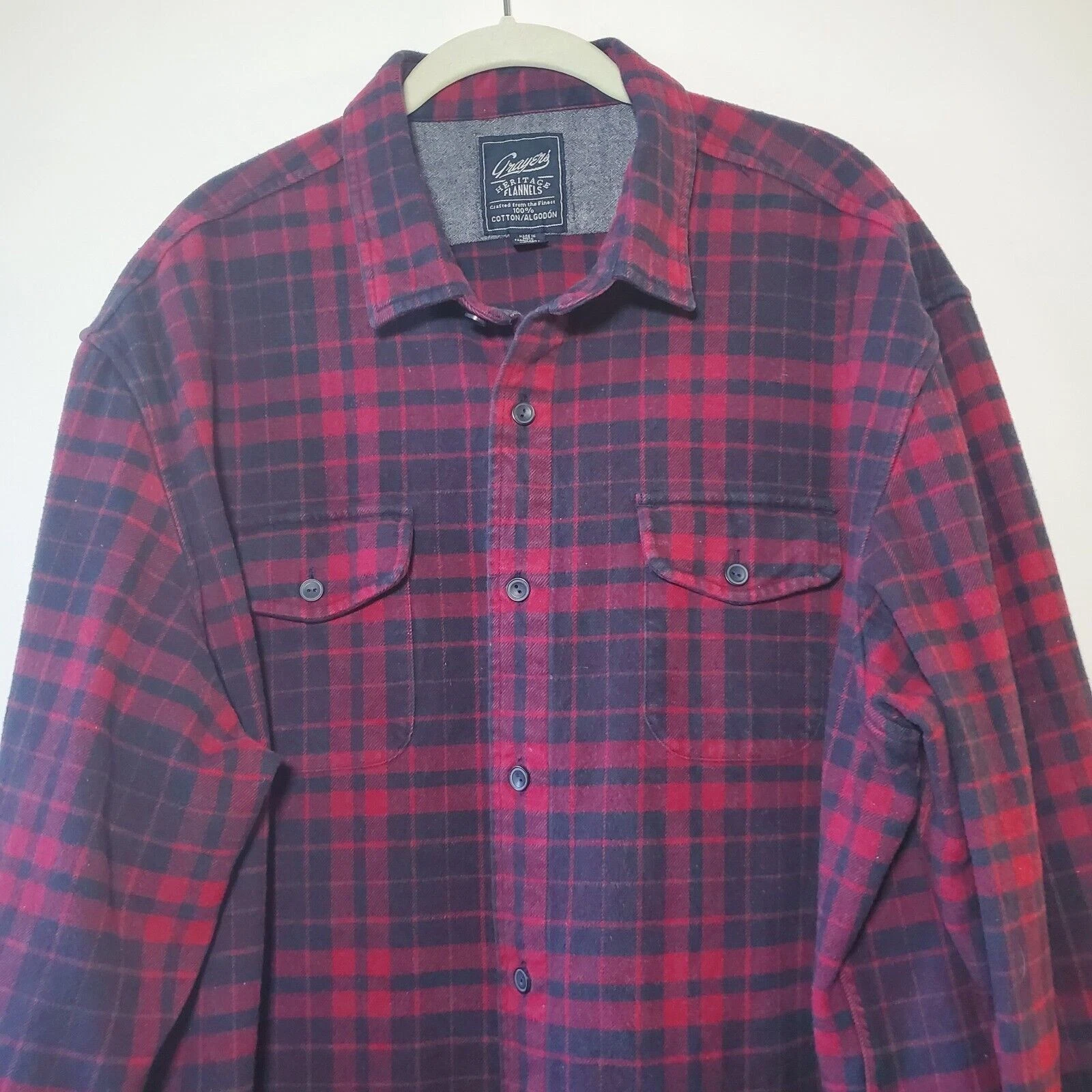 Grayers Mens XL Heritage Thick Cotton Flannel Shirt Button Down Long Sleeve Red