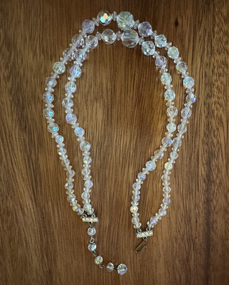 Vintage 2-Strand Aurora Borealis Crystal Bead Necklace Retro Jewelry 15 