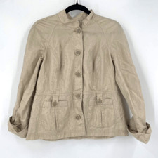Chico's Women's Linen Cotton Blend Roll-Tab Blazer Jacket Gold Metallic Medium
