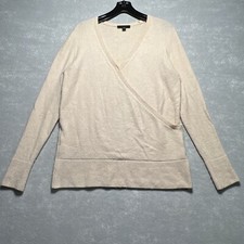 Ann Taylor Sweater Women's XS Beige Wool Blend Pullover V Neck Stretch Sweater