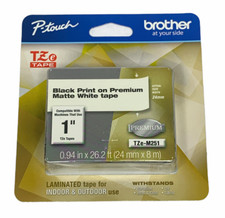 Brother TZe-M251 Label Maker Tape, 1", Black Print on Premium Matte White