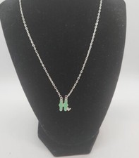 Disney Parks Mickey Letter H Green Initial Necklace Pendant Chain Silvertone VTG