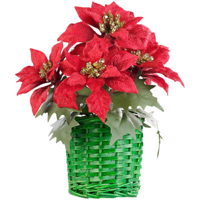 infactory Weihnachts-Gesteck mit Weihnachtssternen im geflochtenem Korb, 22 cm