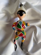 READ~Vintage Harlequin De Carlini Pierrot Art Glass Christmas Ornament Italian