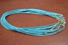 12 PCS BLUE FAUX LEATHER BRAIDED NECKLACE CORD WITH CLAW CLAPS 18" T-172
