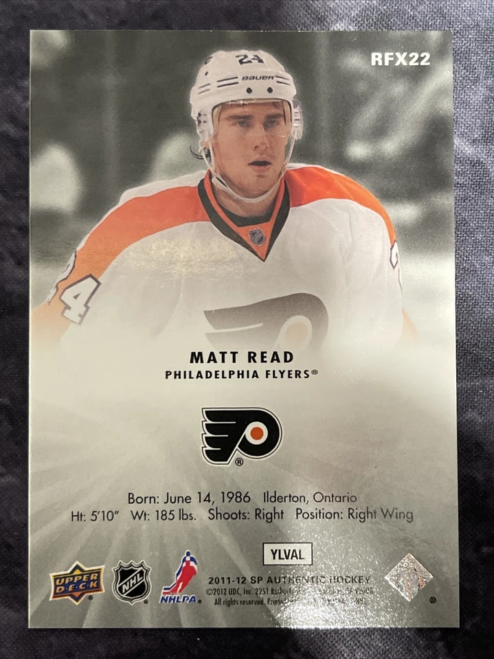 2011-12 SP Authentic Rookie Holo FX RFX22 Matt Read Philadelphia Flyers - Image 2 of 2