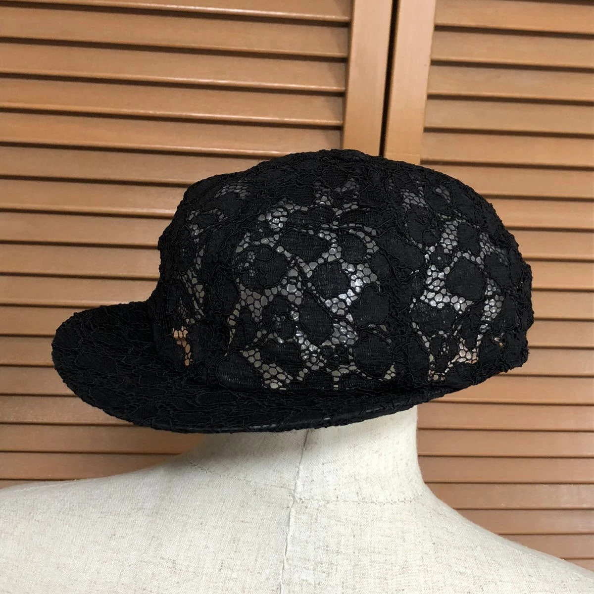 CHANEL Baseball Cap Hat Black Lace Floral CC Logo Coco Women's Size M  Authentic