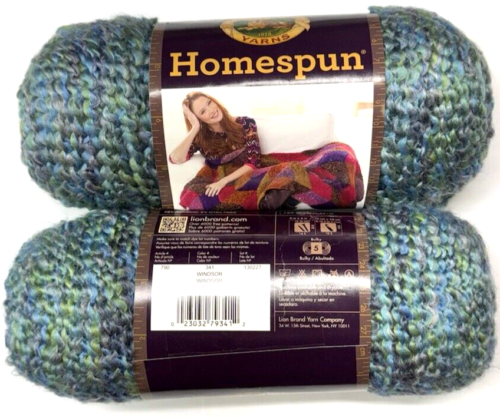 2 skeins Lion Brand HOMESPUN Yarn WINDSOR #315 blue green 6 oz 185 yds Boucle