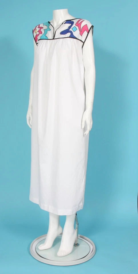 Vestido De Colección Oscar de la Renta Para Remolino Años 70/80 Mumu Talla P/S Blanco Rosa Azul/402 Foto 4 de 4