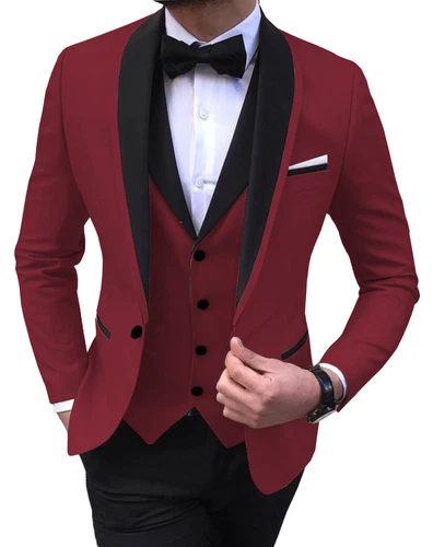 Traje de hombre 3 piezas formal boda fiesta esmoquin blazer + chaleco + pantalones 48 50 52 - Imagen 17 de 35