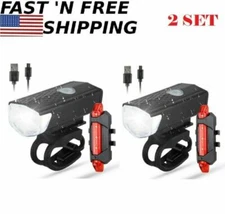 2Pcs/Set USB Rechargeable LED Bicycle Headlight Bike Front Rear Lamp Cycling USA