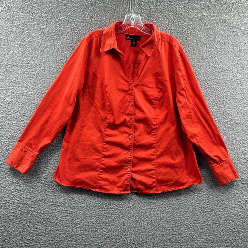 Lane Bryant Womens Top 20 Orange Long Sleeve Button Front Shirt Stretch