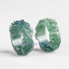 Certified Natural A-grade jadeite blue water 3D carved dragon ring Fashion