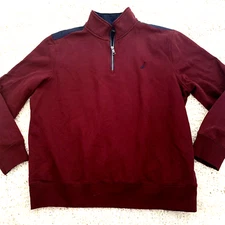 NAUTICA Sweatshirt Mens XL Wine 1/4 Zip Pullover Logo Spell Out Nylon Collar