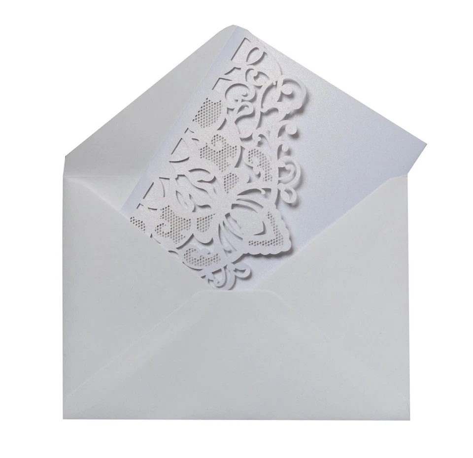 Tarjeta de invitación de boda triple pliegue corte láser para compromiso de boda ducha nupcial Foto 3 de 4