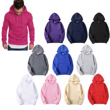 Men's Long Sleeve Pullover Hoodie Casual Top Drawstring Plain Hooded Sweatshirts
