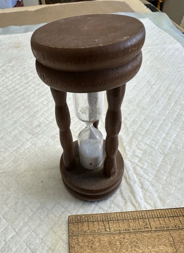 Vintage Wooden Wood & Glass Hourglass 3 Minutes Egg Timer