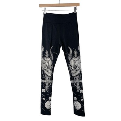 Killstar Kick It Skull Gothic Leggings Black White Print Womens XS Goth