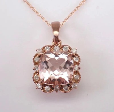 2Ct Cushion Cut LabCreated Morganite Women's Pendant 14K Rose Gold Plated