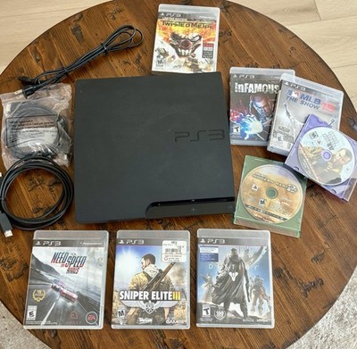 Sony PlayStation 3 PS3 Slim CECH-3001A 160GB Black Console W/ Games & Cords