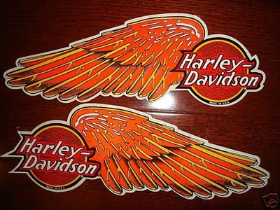 HARLEY DAVIDSON VINTAGE CIRCLE WING ORANGE PAIR TANK DECALS 10'' X 3.5'' NEW
