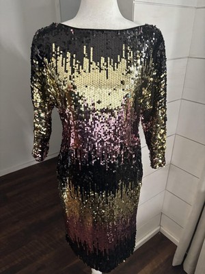 Milly Kimberly Mini Dress Womens 6 Multicolor Sequin Open Back Bodycon Party