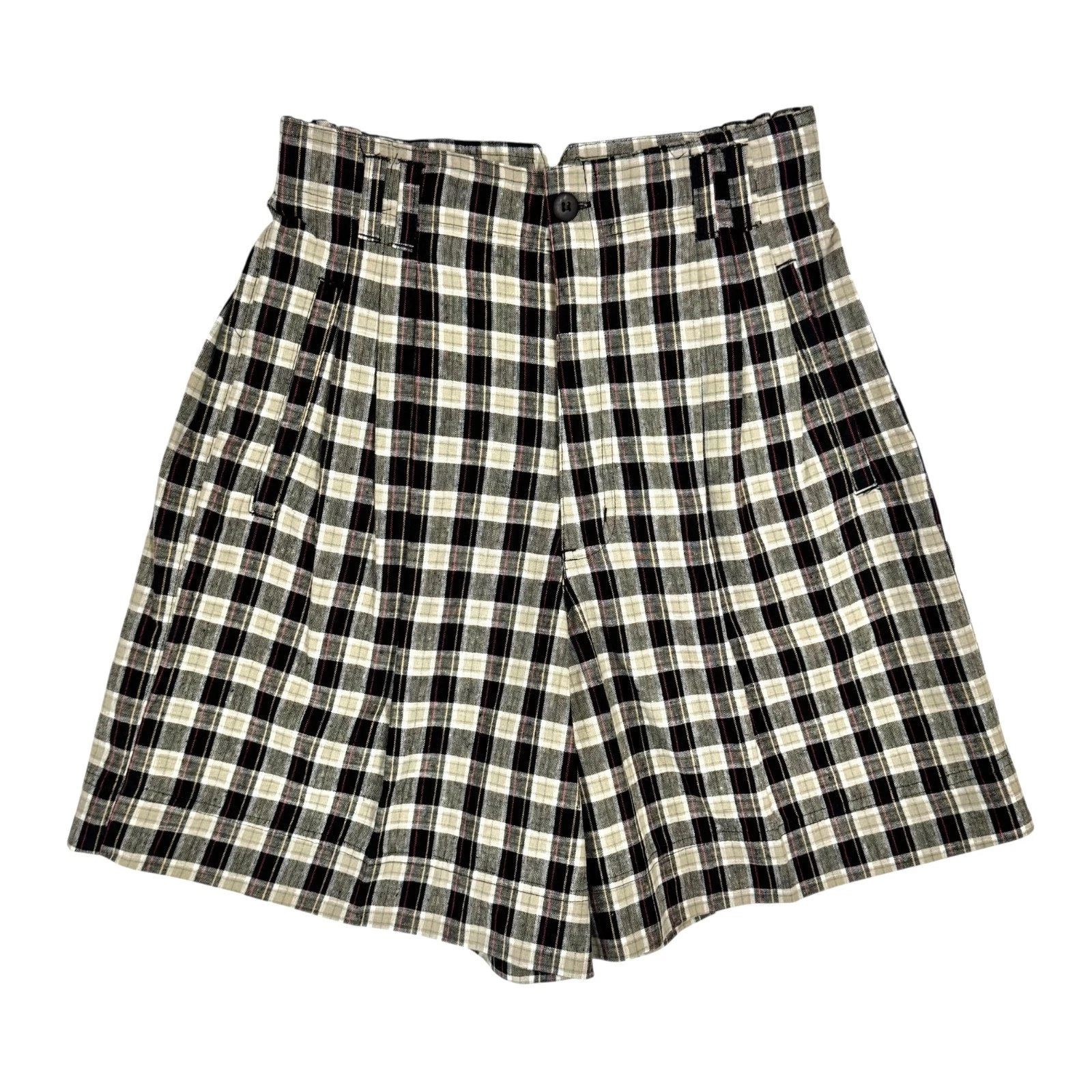 Vintage Linen Blend High Waist Pleated Shorts Size 6 Plaid Tailored Heritage 90s