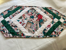 Christmas "Santa's Postcards"Quilted Table Runner Reversible 