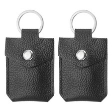 2 Pack Leather Key Fob Genuine Leather Keys Cover Portable Key Rings Black