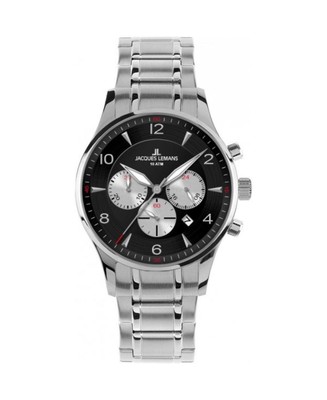 JACQUES LEMANS Men Analog Quartz Casual Watch Classic Dress Black Dial Waterproo
