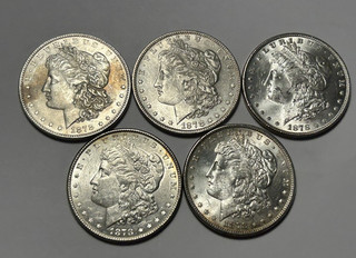 1878 7 TF AU BU MORGAN DOLLAR LOT / 5 COINS