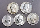 Lot of (5) Pre 1964 Washington Quarters  90% Silver 42S - 43S - 52S - 54S - 63D