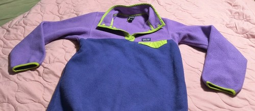 Patagonia Synchilla Girl's 12 L Purple Lavender Green Snap T Fleece