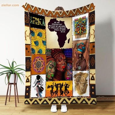African Woman Art Fleece Blanket with Tribal Pattern and Afro Hair Design
