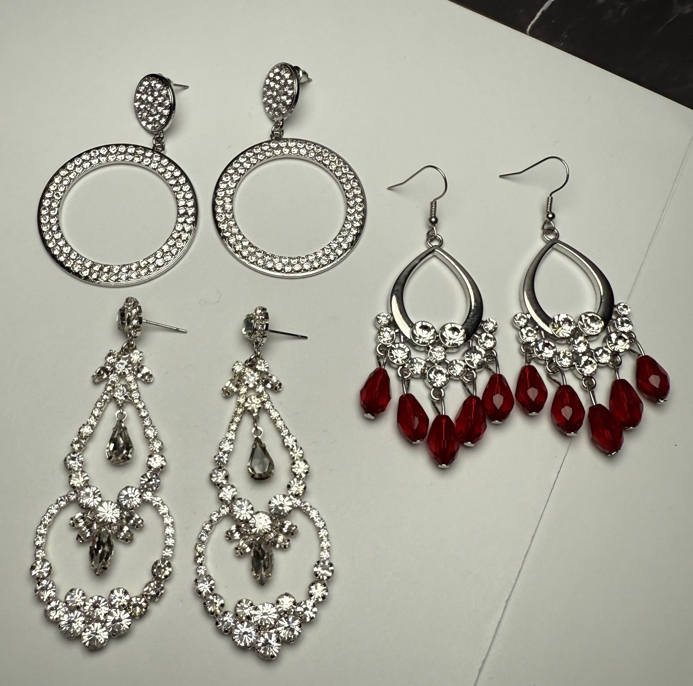 Clear Rhinestone Dangle Drop Pierced Earrings Lot… - image 1