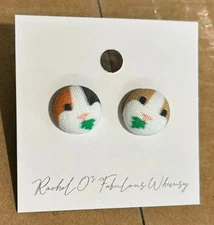 Guinea Pig Rachel O's Fabulous Whimsy Fabric Button Earrings Pierced Post Set Le