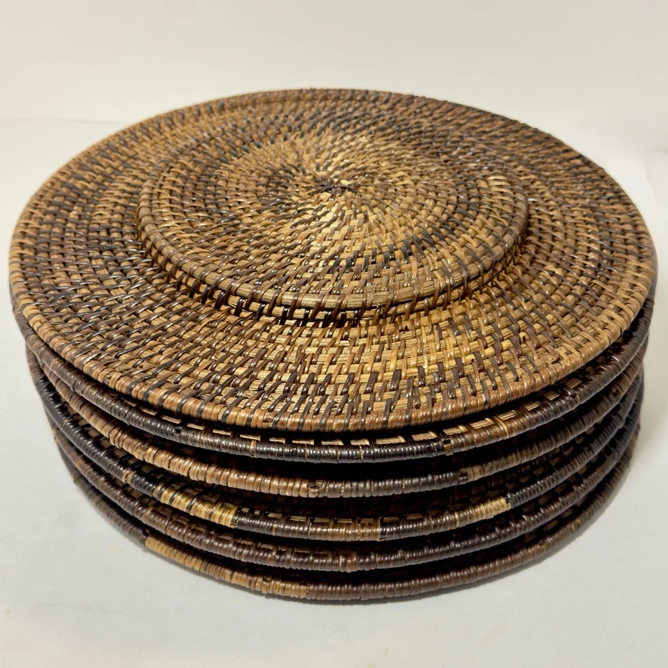 "Juego de 6 placas de cargador de ratán tejidas 14" redondas boho manteles individuales de granja 13,5""" Foto 4 de 4