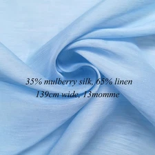 Natural Silk Linen Fabric 54'' Wide By Yard Baby Blue Silk Flax Material Slubbed