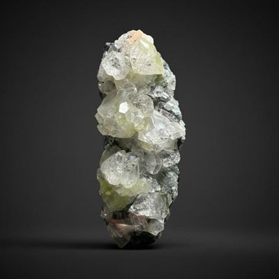 High-Grade Green Apophyllite with Pink Stilbite on Black Chalcedony | India