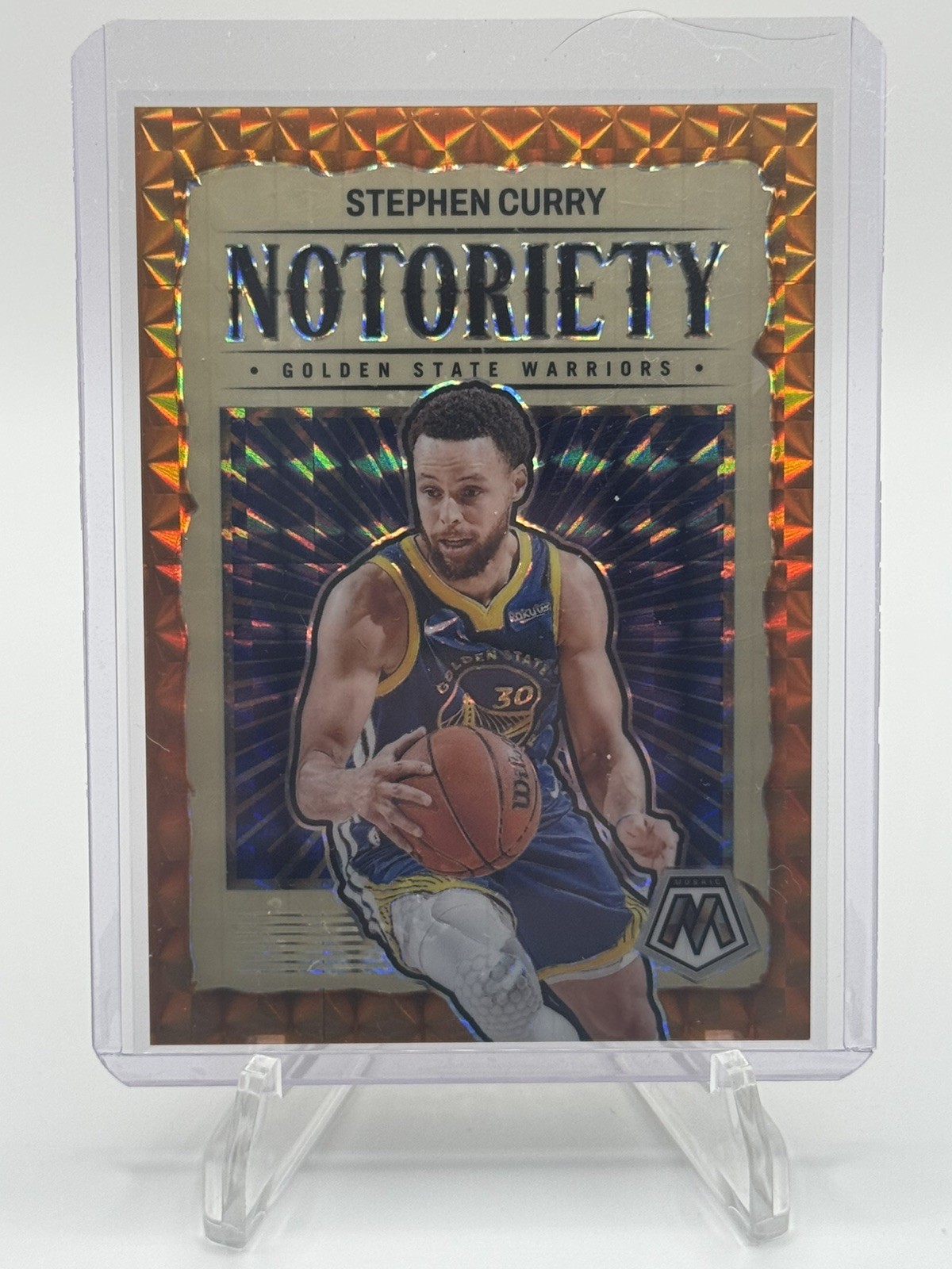 2023-24 Panini Mosaic Stephen Curry #2 Orange Prizm Notoriety Warriors /49